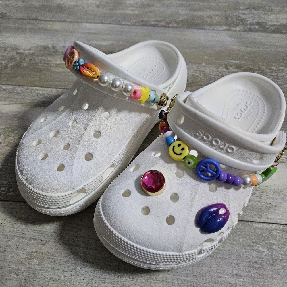 Crocs. White embellished kids platform crocs